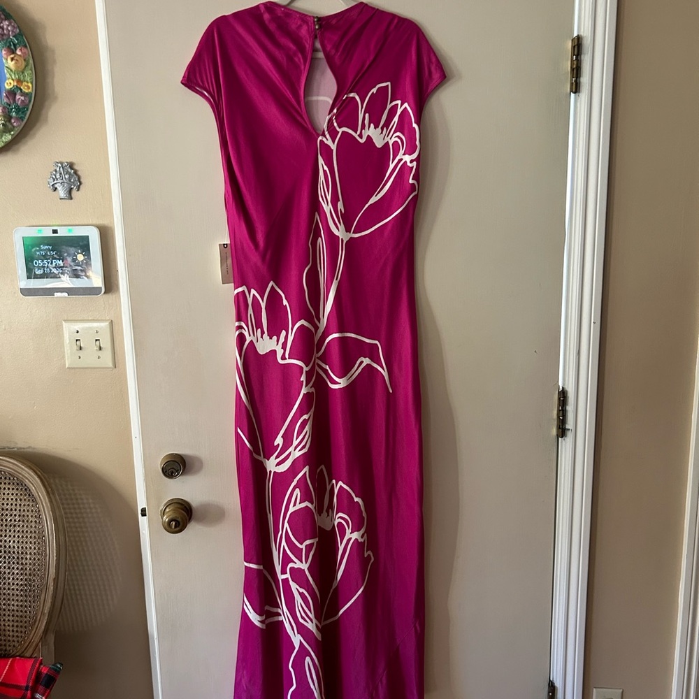Magenta Floral Maxi Dress with White Print